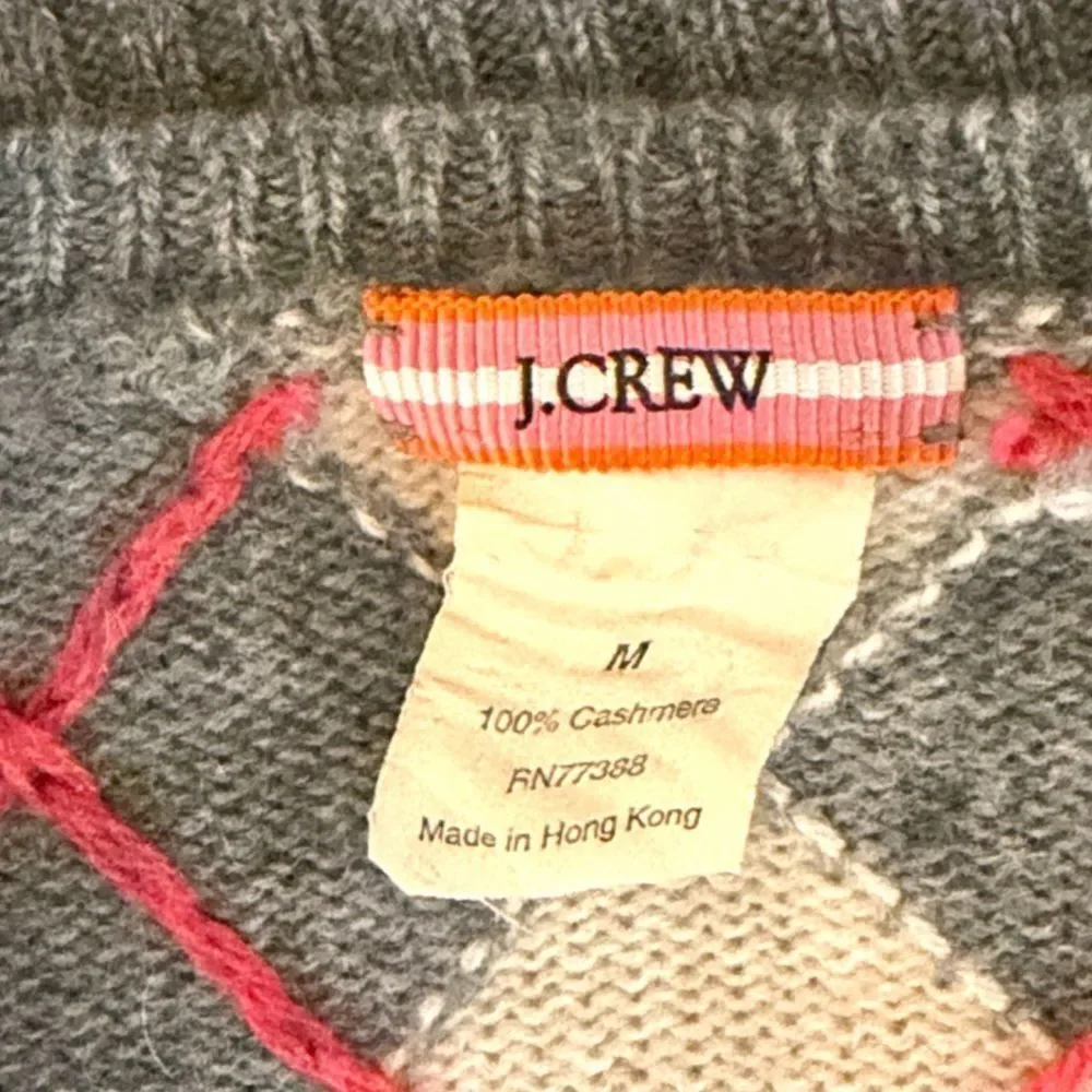 J. Crew Vintage Cashmere Argyle Sweater Gray Cream Crew Neck Classic Women's M